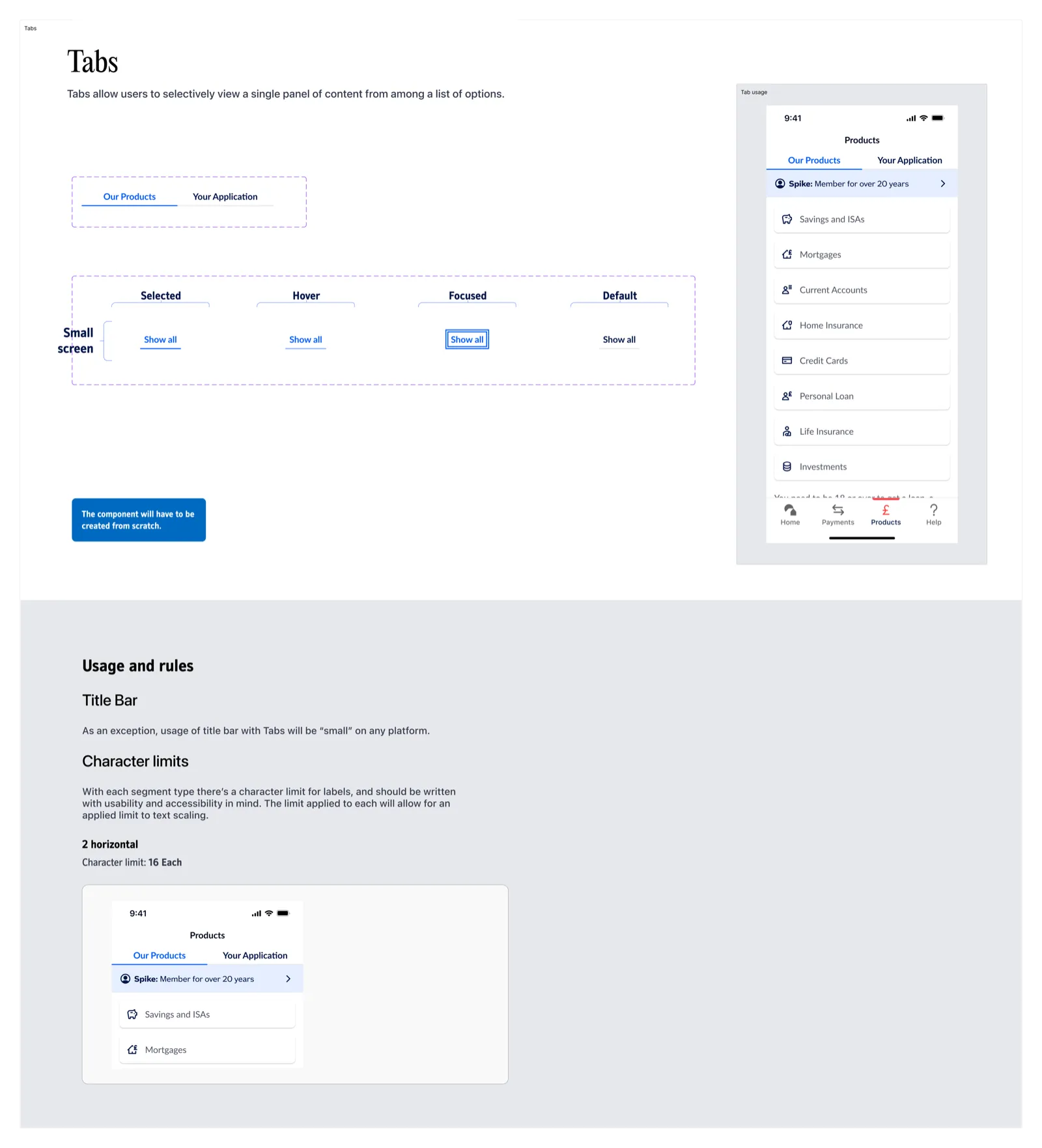 Tab component states