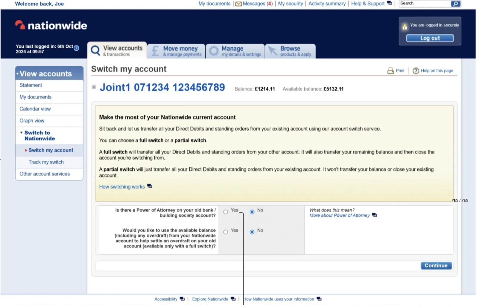 Existing Internet Banking CASS journey — dense desktop step screen