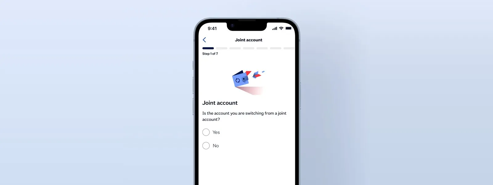 Redesigned mobile CASS switching journey — single-intent question screen with step progress