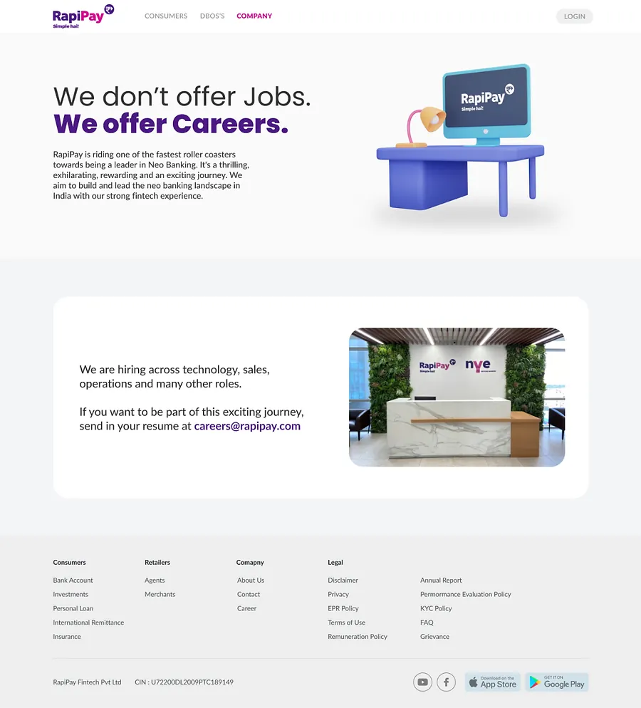 Rapipay Careers page — 