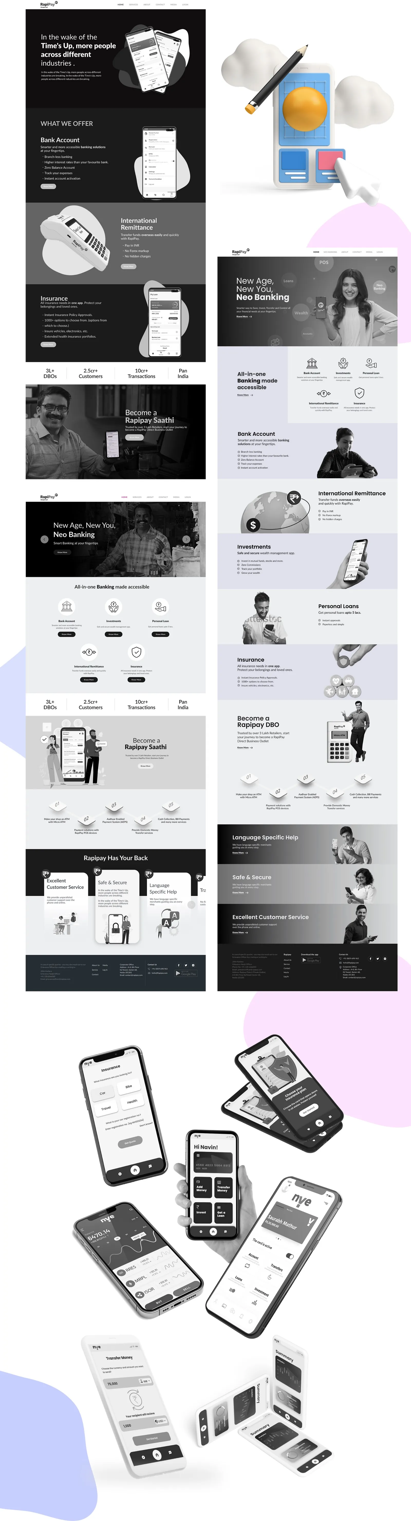 Rapipay UI explorations — layout and visual language studies
